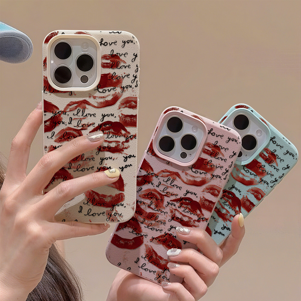Apple Iphone 16 - Parlak Kırmızı Dudaklı Deri Telefon Kılıfı